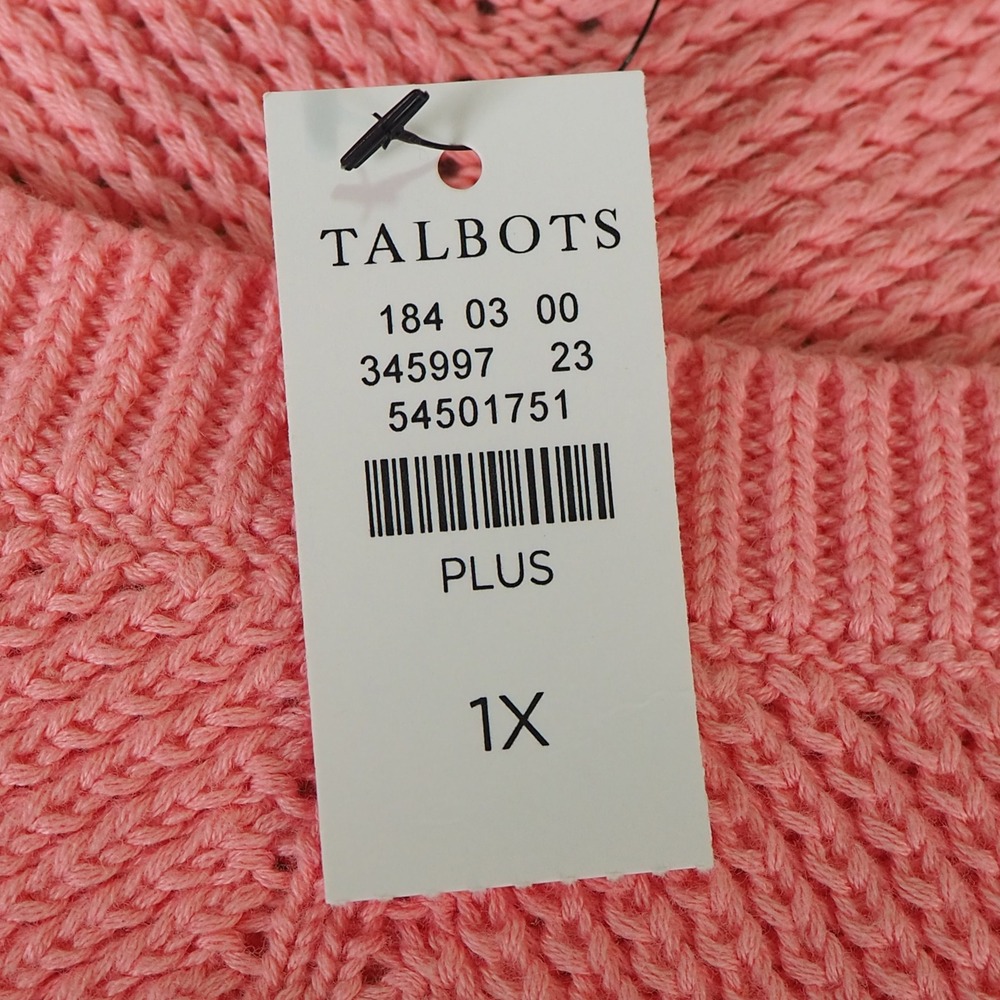 NWT Talbots Pima Cotton Pullover Knit Sweater Plus Size 1X Pink New Center Seam - Picture 2 of 10